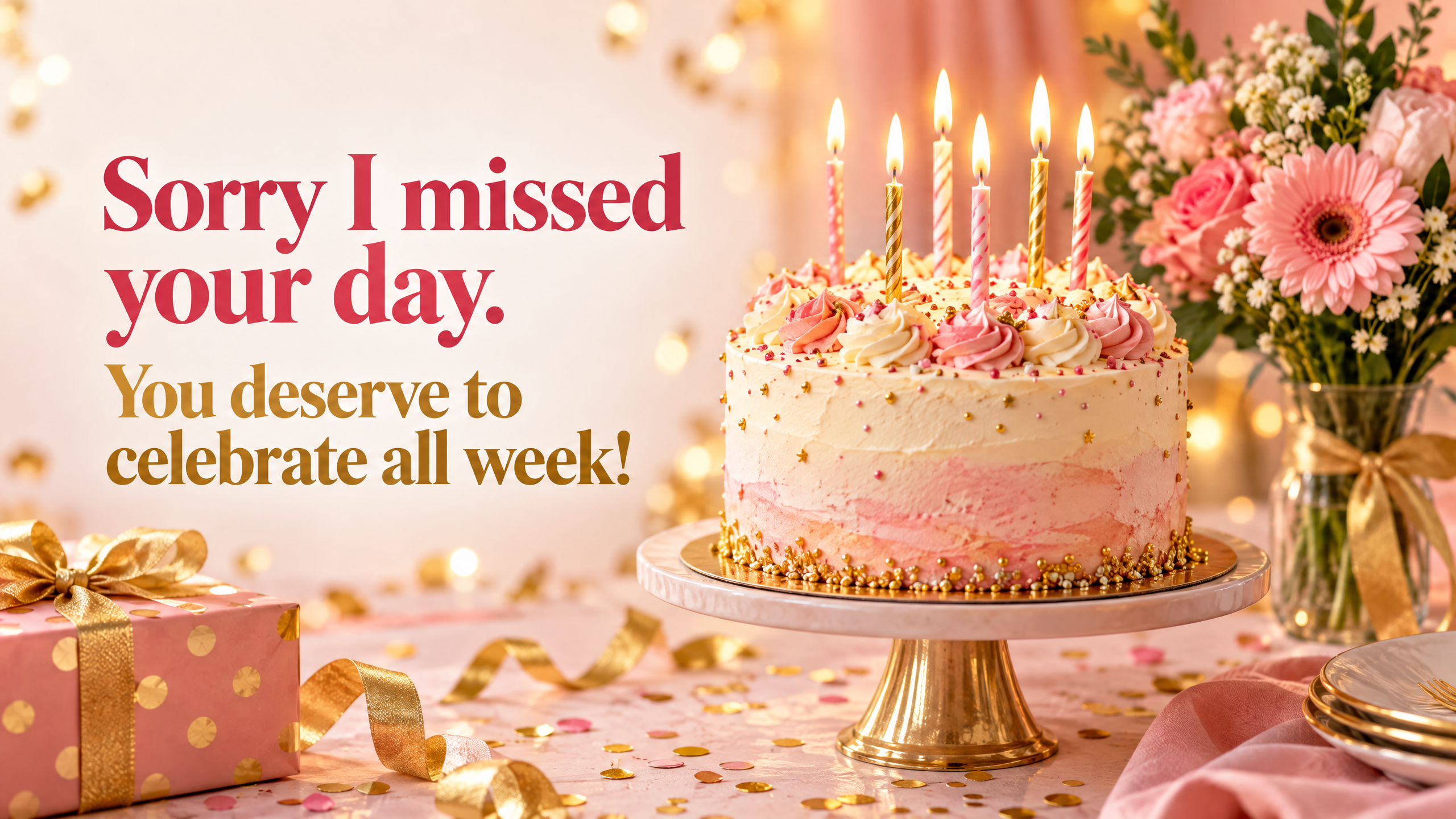 Birthday cake quote graphic: Sorry I missed your day. You deserve to celebrate all week