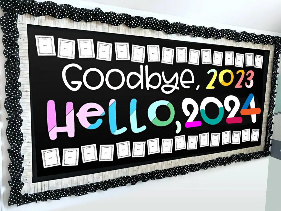 New Year Goodbye 2023 Hello 2024 Bulletin Board Ideas imaage