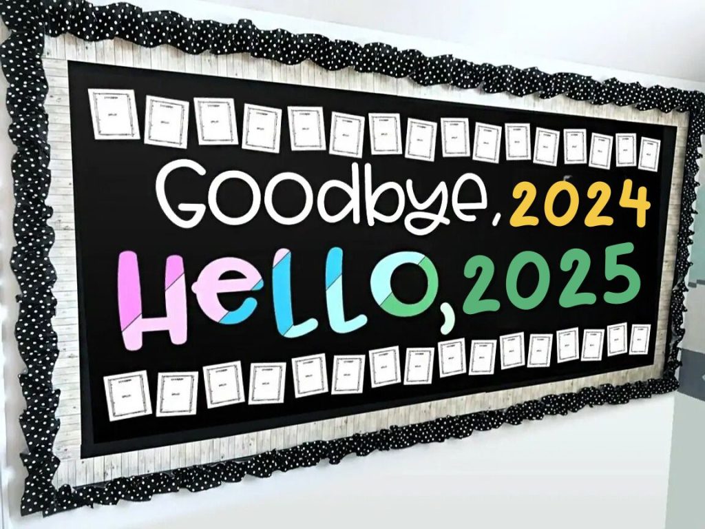 New Year Goodbye 2024 Hello 2025 Bulletin Board Ideas imaage