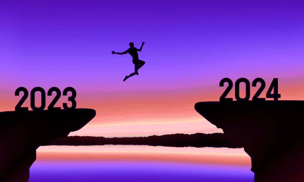 goodbye 2023 welcome 2024 jumping cliff