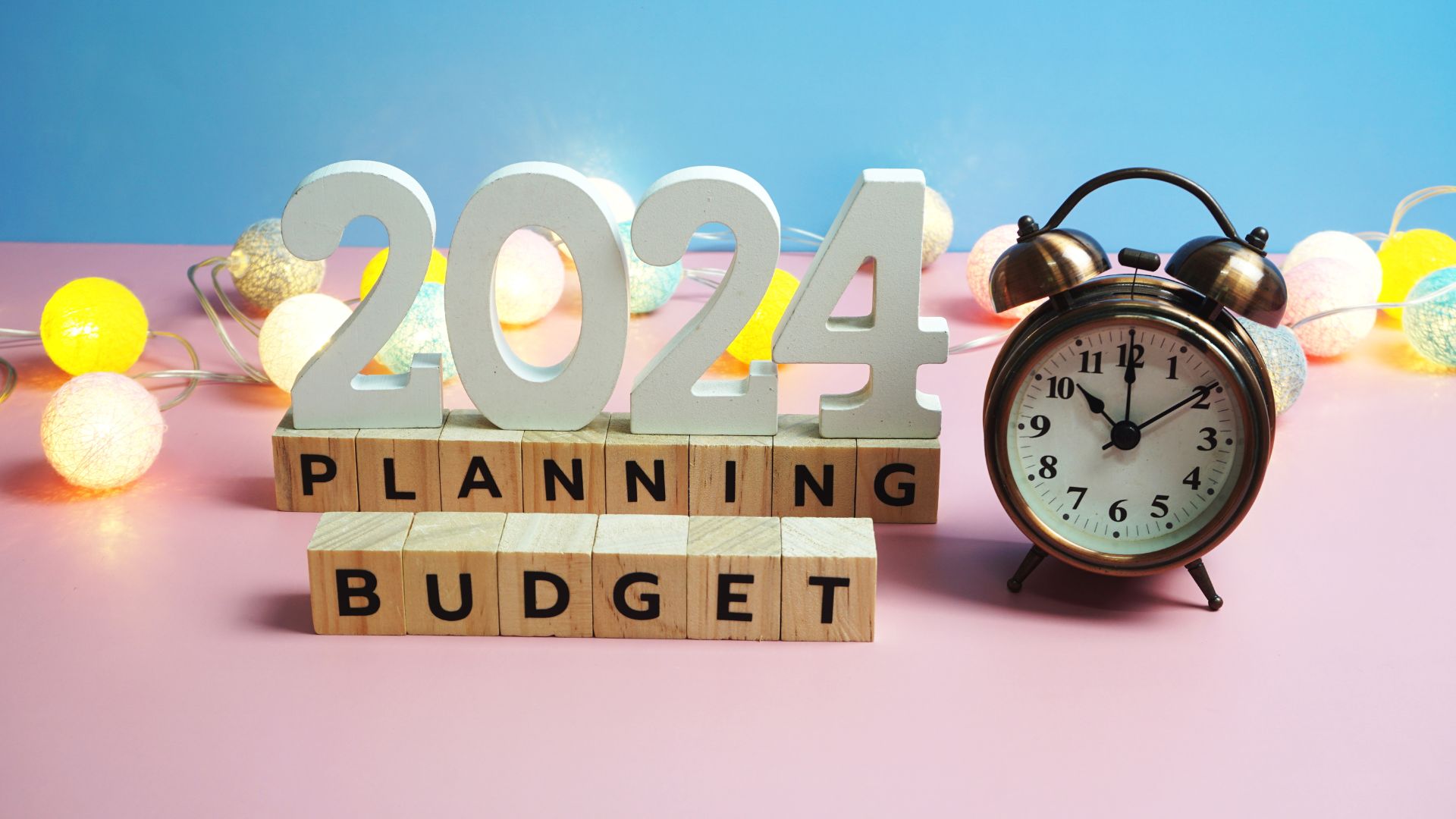 2024 Budget Planning alphabet letters on blue and pink background 1920x1080 HD Desktop wallpaper