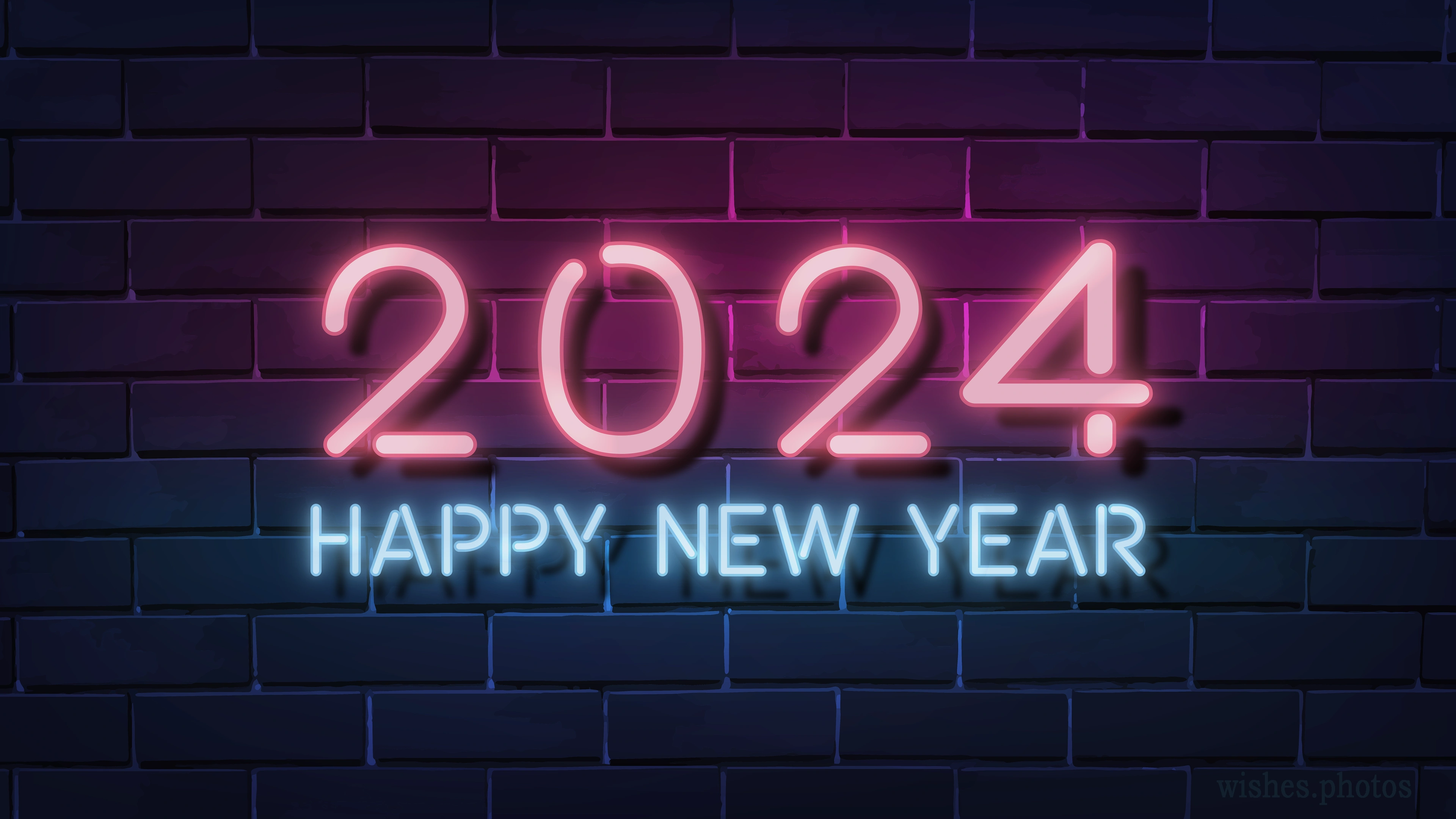 2024 neon HD wallpaper, high resolution new year desktop background 3840x2160 4k