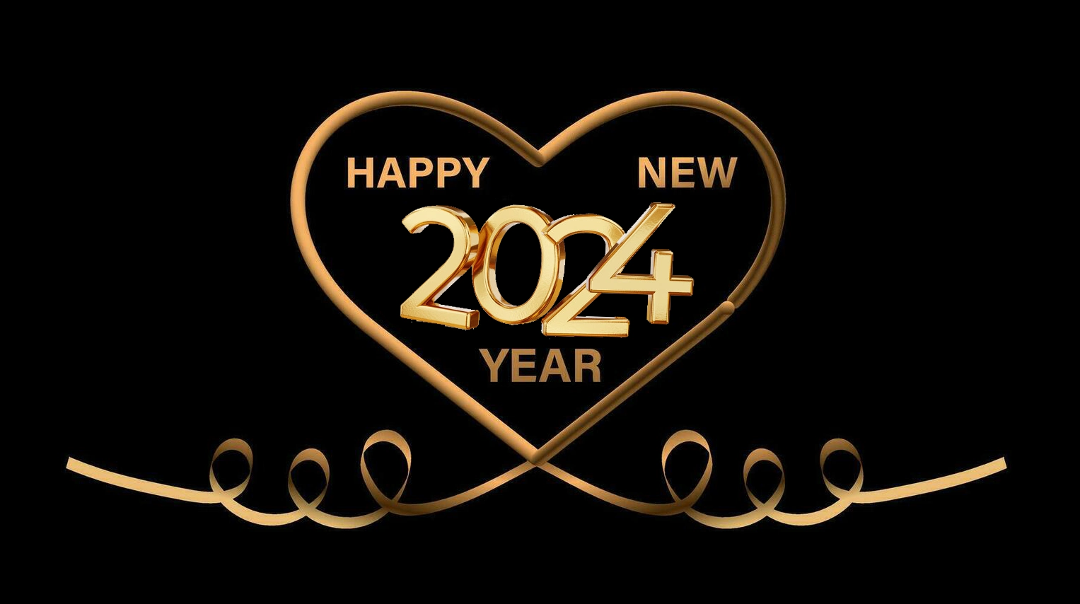 2024 happy new year realistic 3d thick gold numbers with love holiday premium background banner card poster calendar and greetings