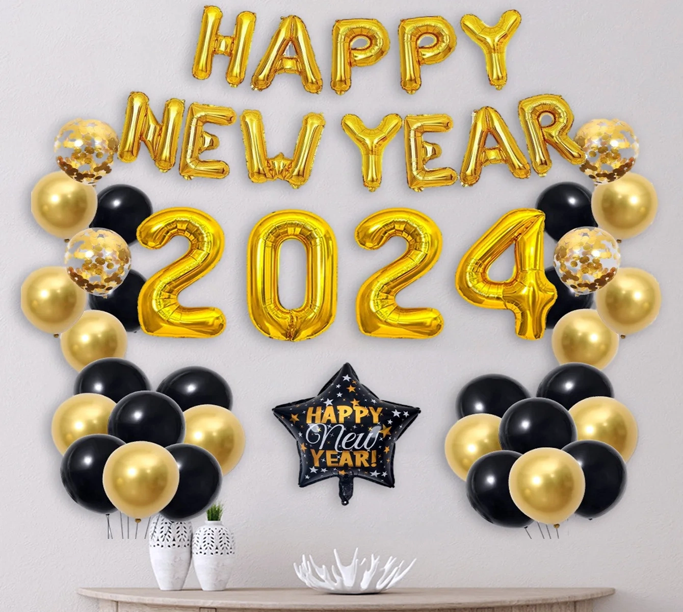 Happy New Year 2024 Banner Party Balloon New Year Decoration Set Balloon