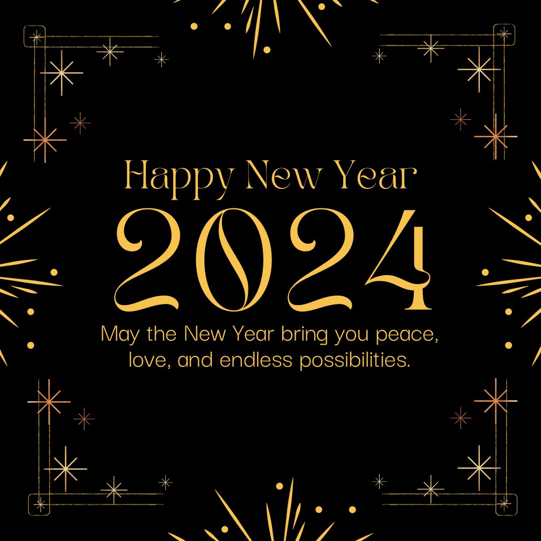 Yellow & Black Simple Happy New Year 2024 Instagram post