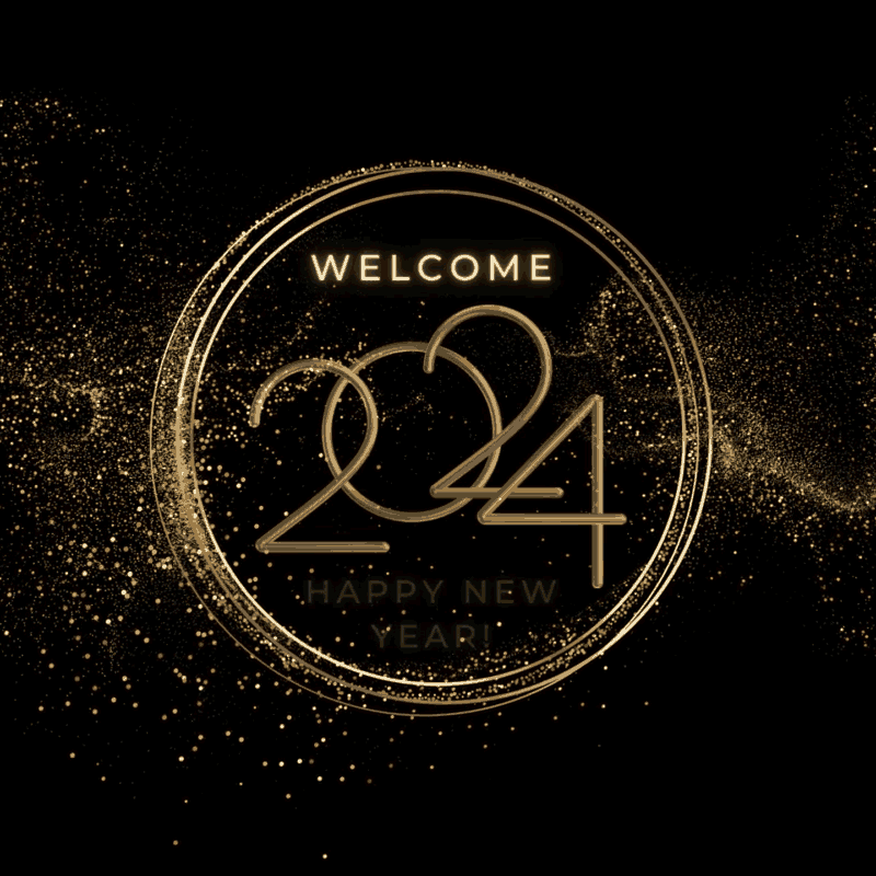 black gold glitter luxury happy new year 2024 animated instagram post 