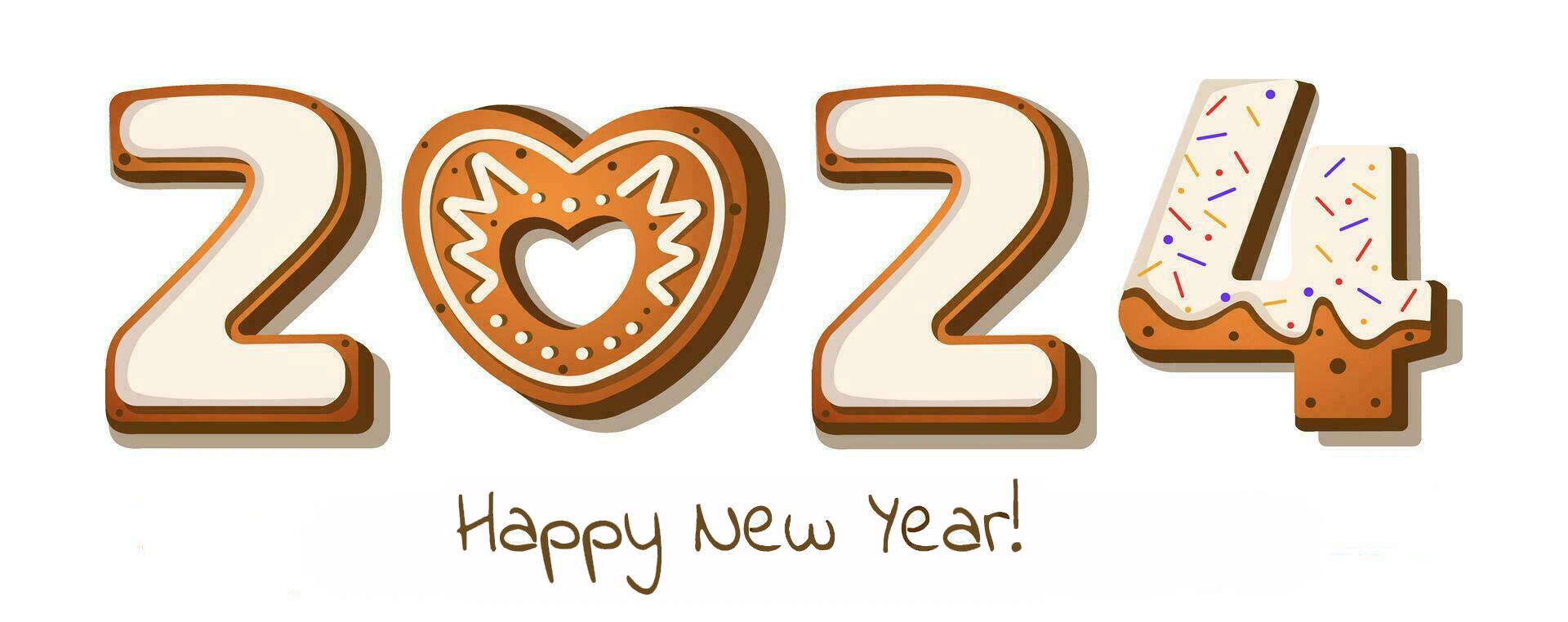 gingerbread cookies in the form of numbers 2024 in cartoon style on a white background vector