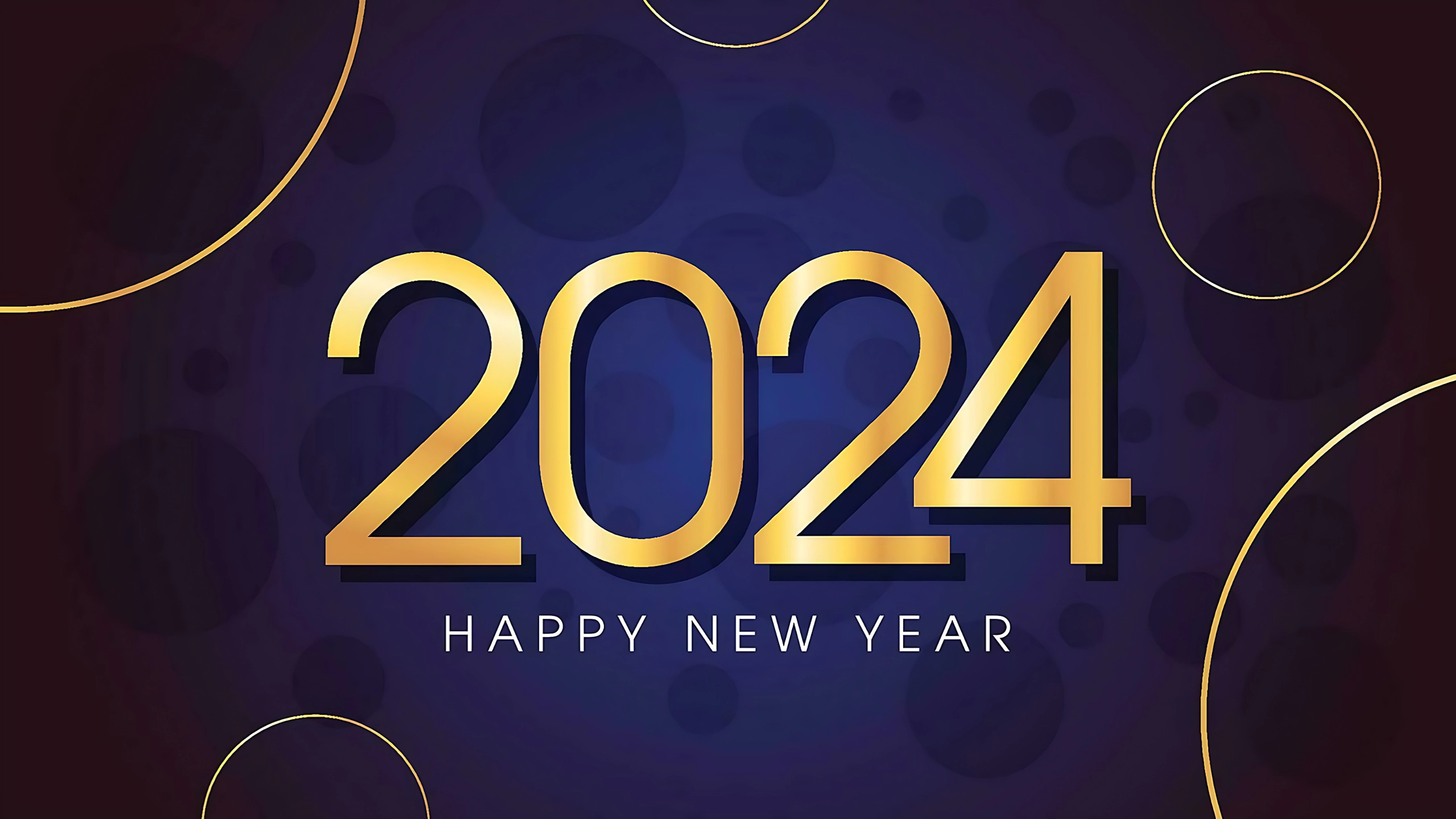 golden letter and blue purple happy new year 2024 background 2650x1440 wallpaper