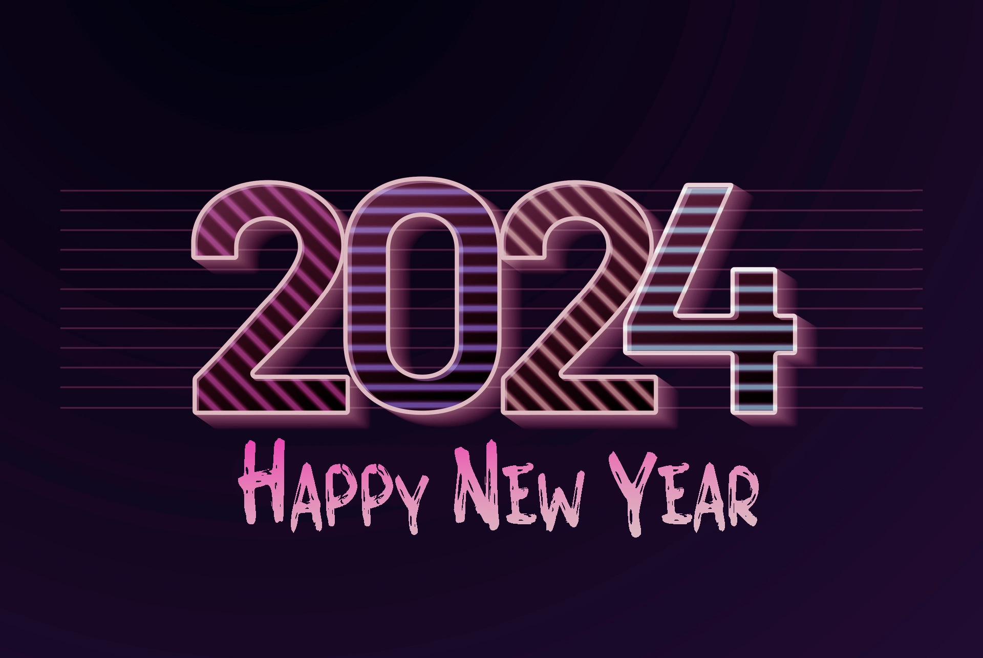 happy new year 2024 design colorful illustration in the form of numbers with lines of different colors banner