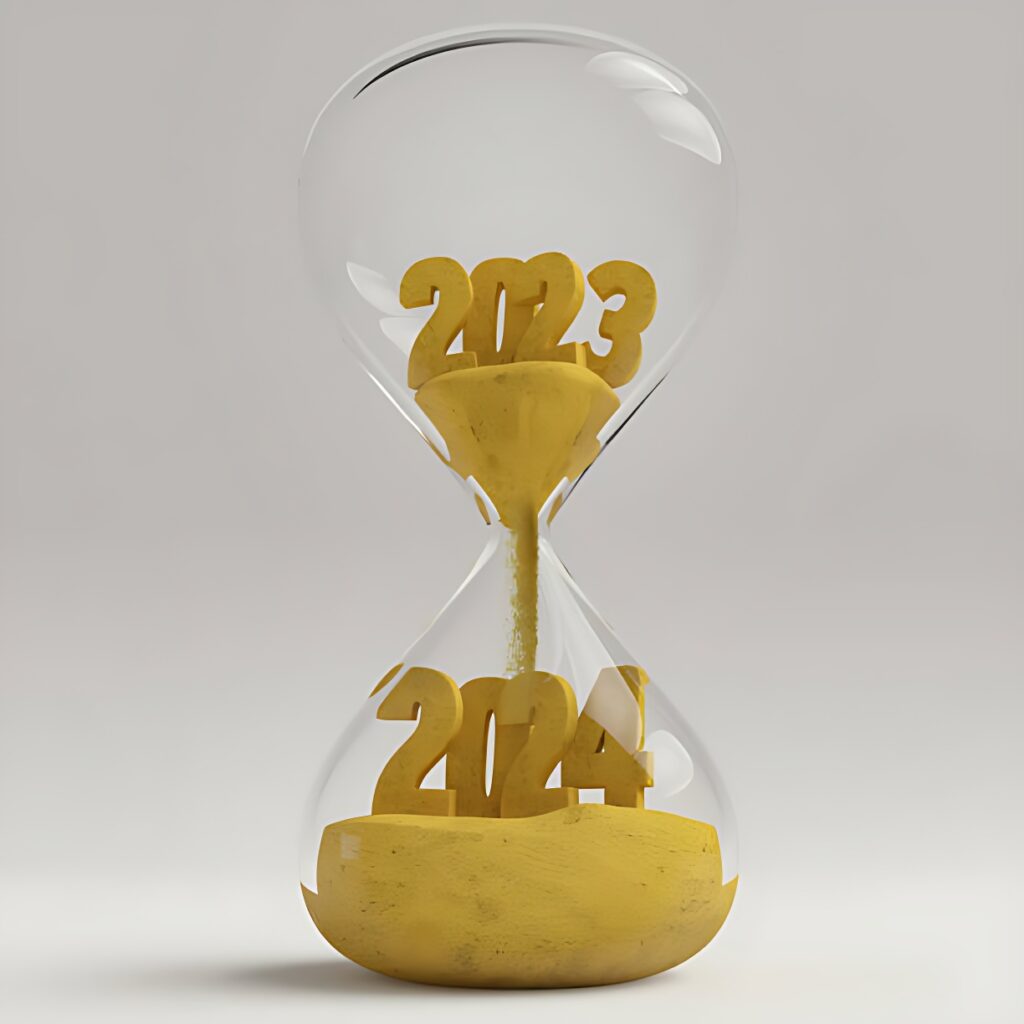 new year 2024 concept with hourglass 3d render