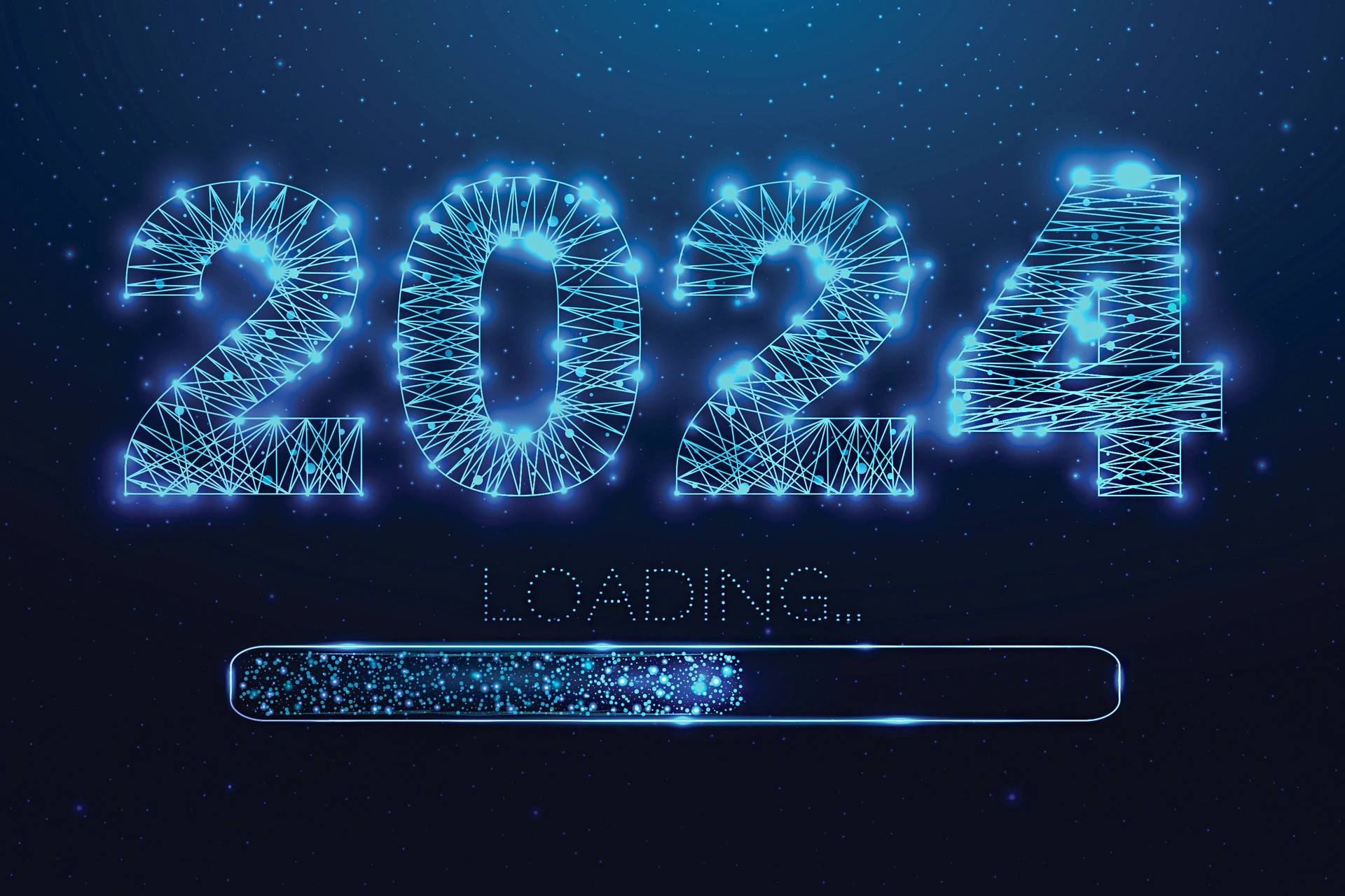 new year 2024 loading loading bar low poly style design numbers from a polygonal wireframe mesh abstract illustration on dark background vector