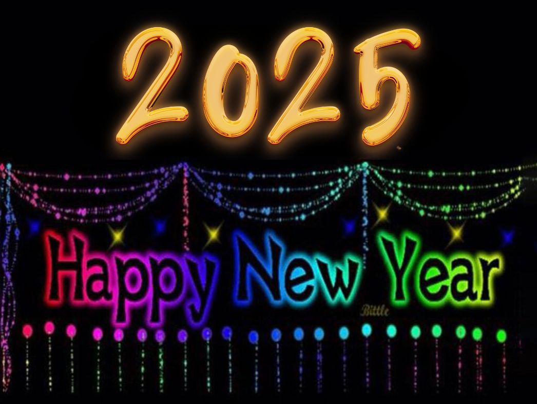 Happy New Year 2025 Neon Typography Backgrounds