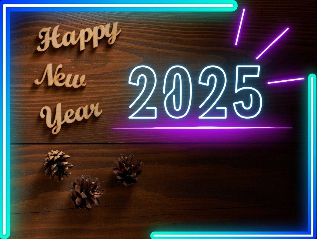 Happy New Year 2025 neon signs vector design template neon style