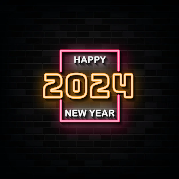 happy new year 2024 neon signs vector design template neon style