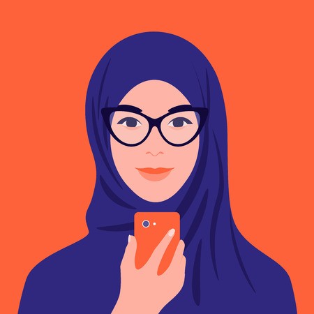 Stylish Hijabi Avatar Woman With Phone Islamic Profile Pics For Girl