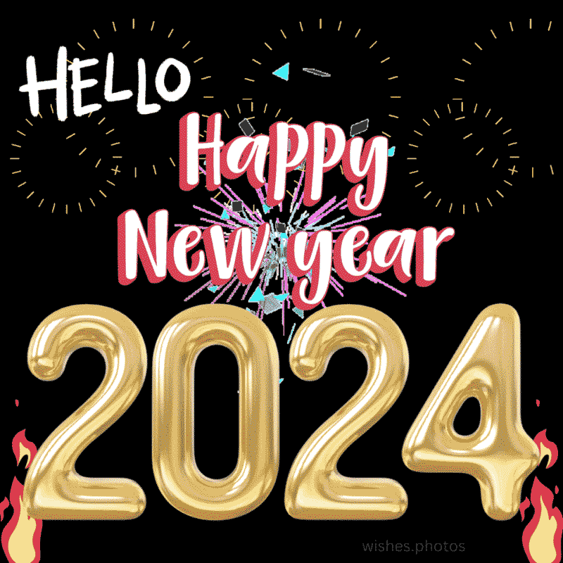 Hello Happy New Year 2024 animation moving image gif fee download
