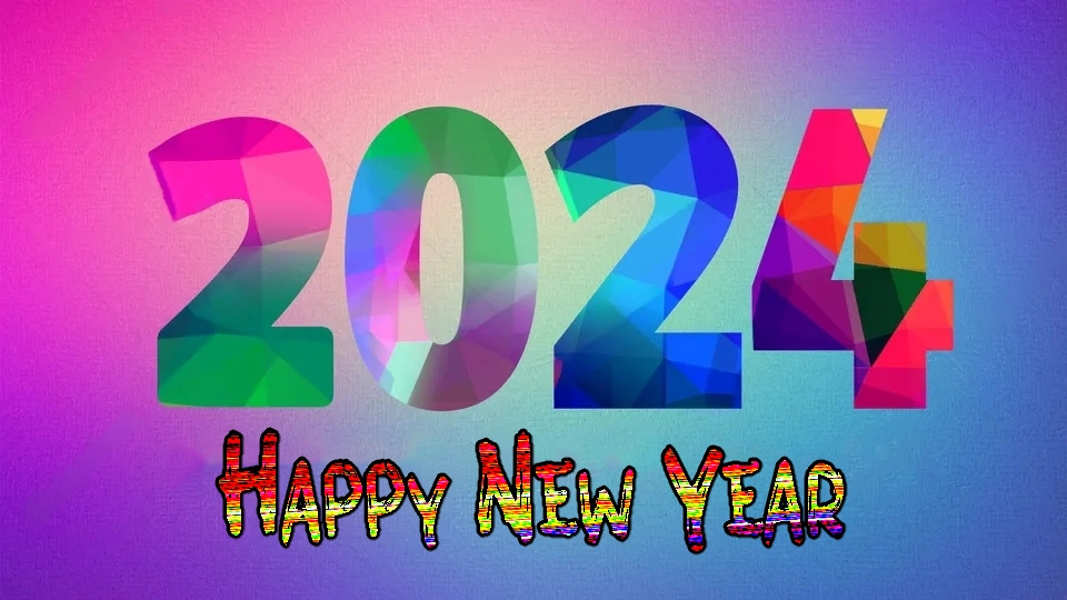 2024 geometric mosaic color gradient word art new year festival background