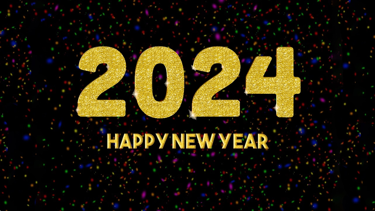 HD 2024 Gold Glitter Text Numbers happy new year wallpaper 1280x720