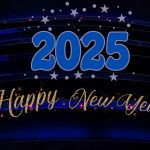 Happy New Year 2025 Wallpapers HD Images gold and silver letter on blue background
