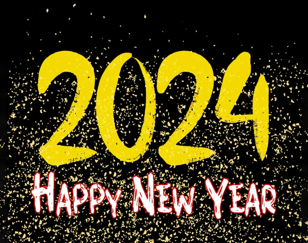 Happy new year 2024 hand drawn golden wishes Vector Image