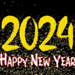 Happy new year 2024 hand drawn golden wishes Vector Image