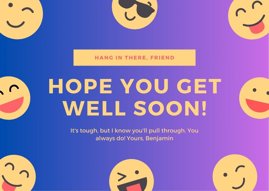 Yellow Smiley Get Well Soon Card