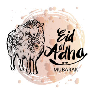 eid al adha hand lettering with goat illustration for eid mubarak celebration