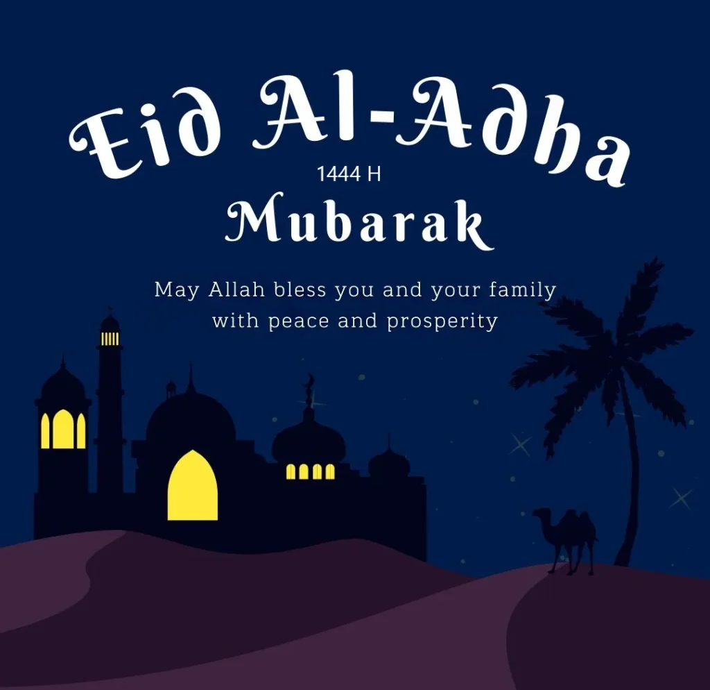 eid ul adha 1444 H wishes images (May Allah bless you and family with peace and prosperity)