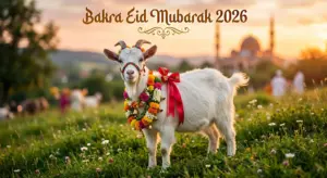 white goat floral garland bells bakra eid