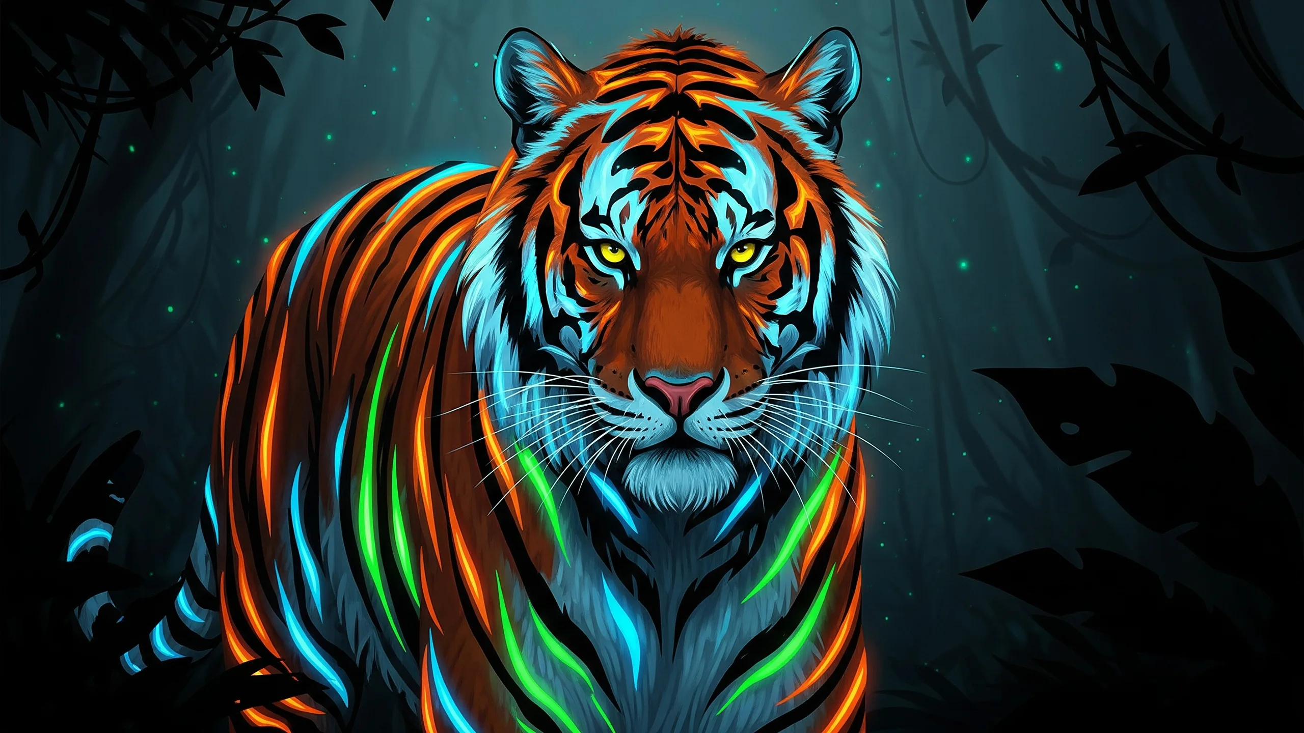 Artistic tiger wallpaper with glowing stripes 2560x1440