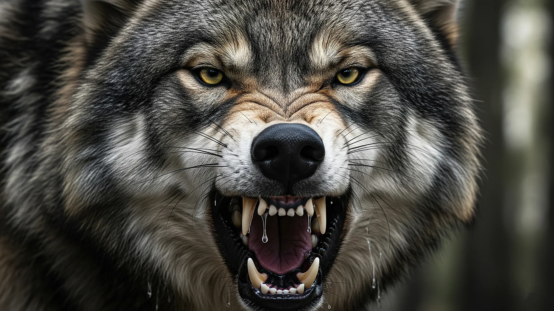 Close up of a fierce wolf face in HD 1920x1080p