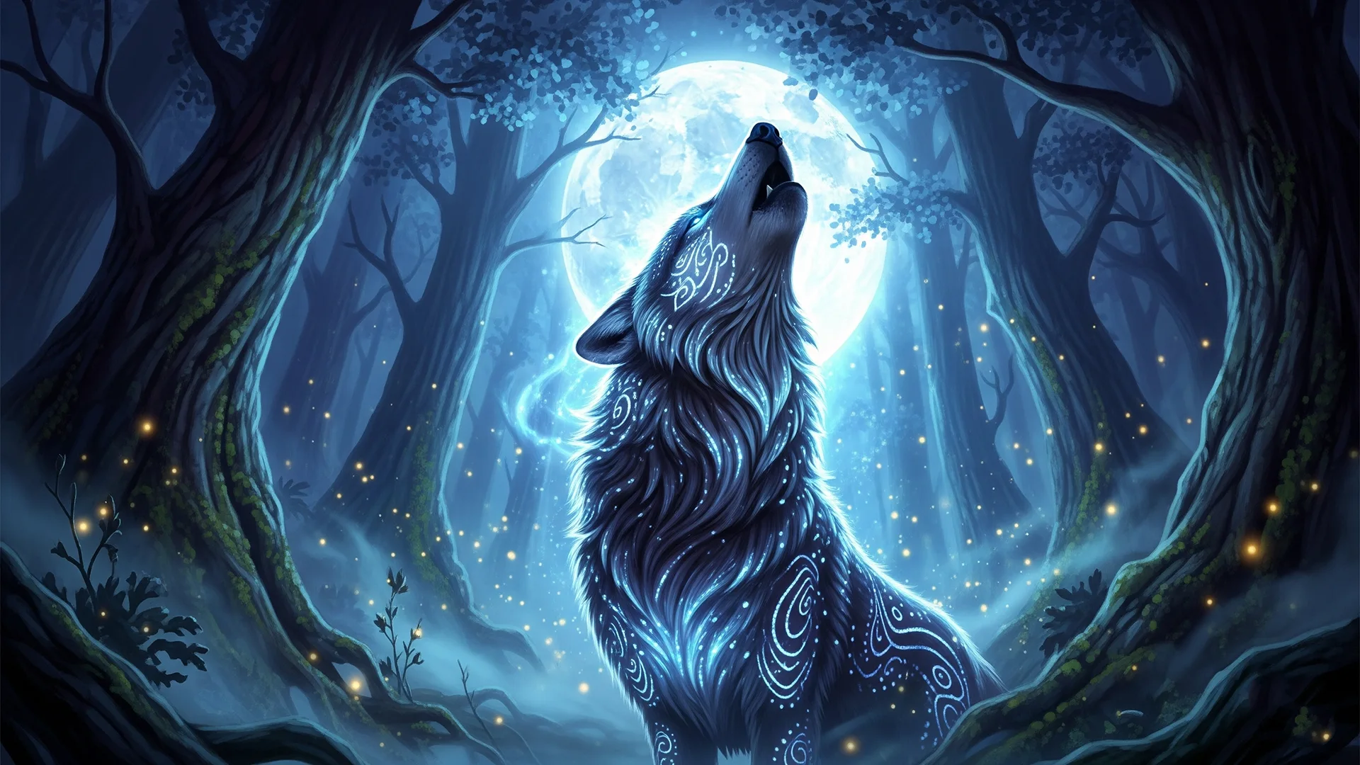Mystical wolf wallpaper with moonlight background 1920x1080