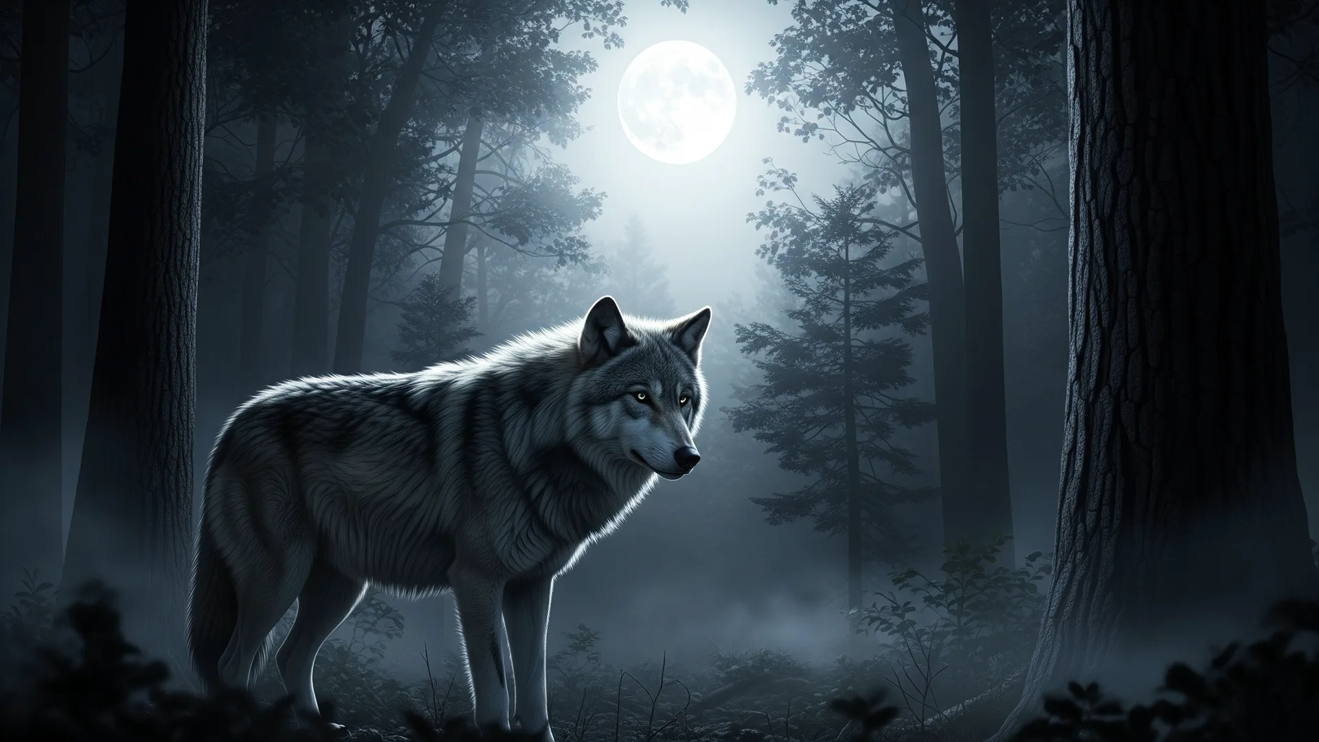 Natural Mystical wolf wallpaper with moonlight background 1920x1080