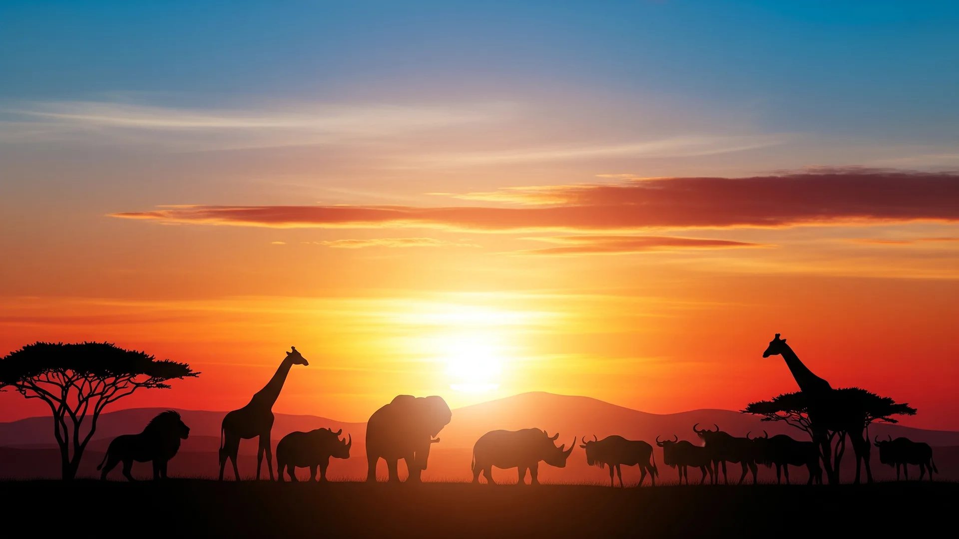 Wild animal silhouette 1920x1080p wallpaper with glowing sunset