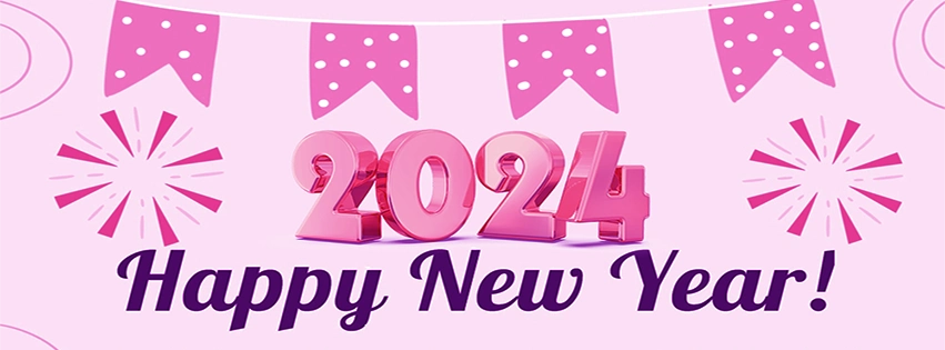 Happy New Year 2024 Greeting Card With Pink Background