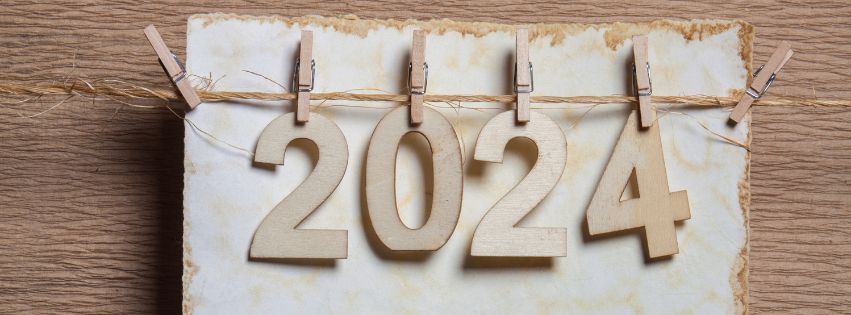 New Year 2024 Concepts Clipped Cards on paper background