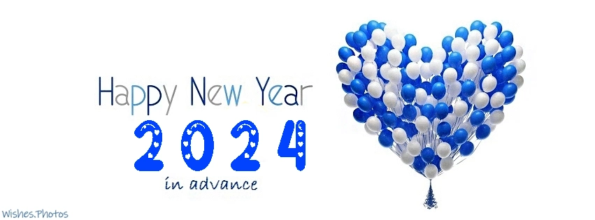 Royal Blue and White Peaceful New Year 2K24 Advance Wishing Cover with Balloons