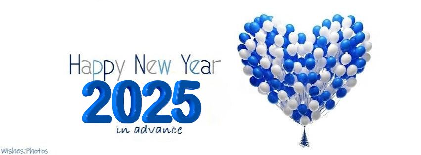 Royal Blue and White Peaceful New Year 2K25 Advance Wishing Cover with Balloons