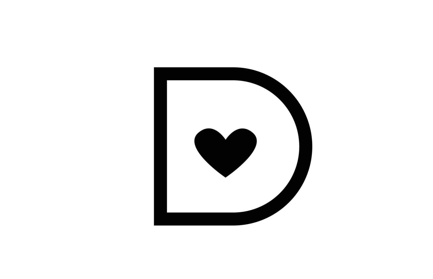 d love heart alphabet letter icon logo with black and white color and line creative design for company or business vector