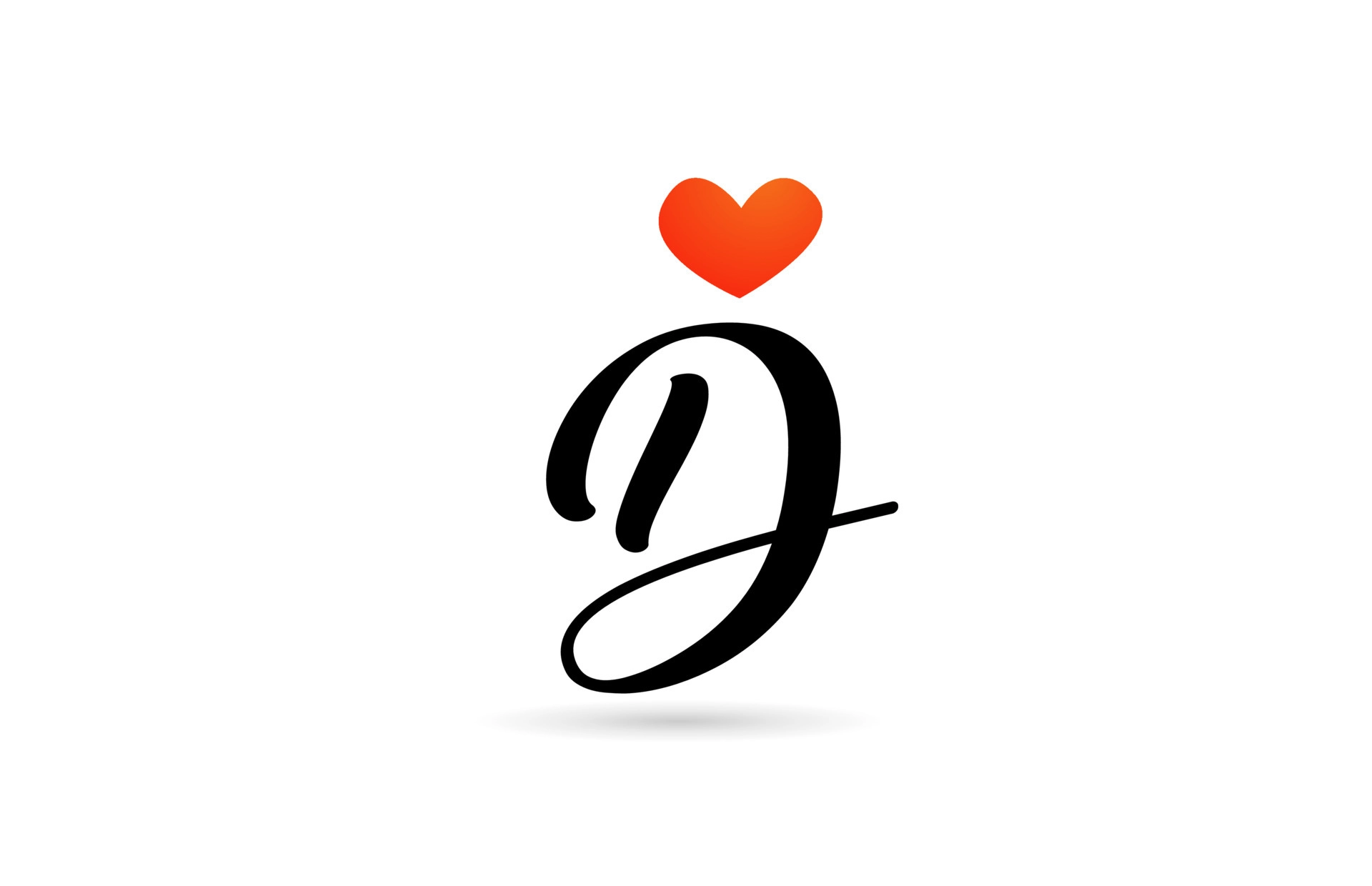 handwritten d alphabet letter icon logo design creative template for business with love heart vector