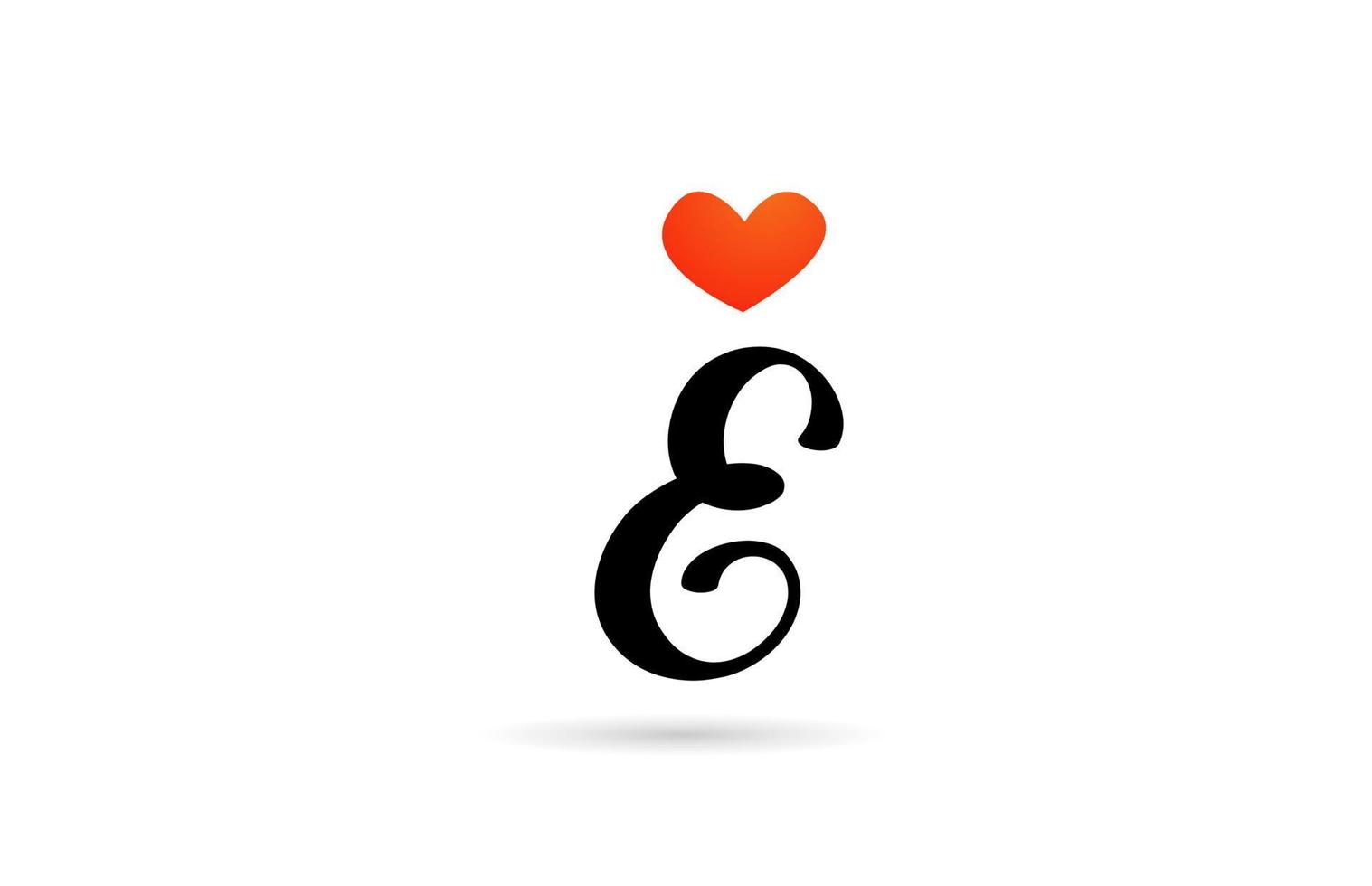handwritten e alphabet letter icon logo design creative template for business with love heart vector