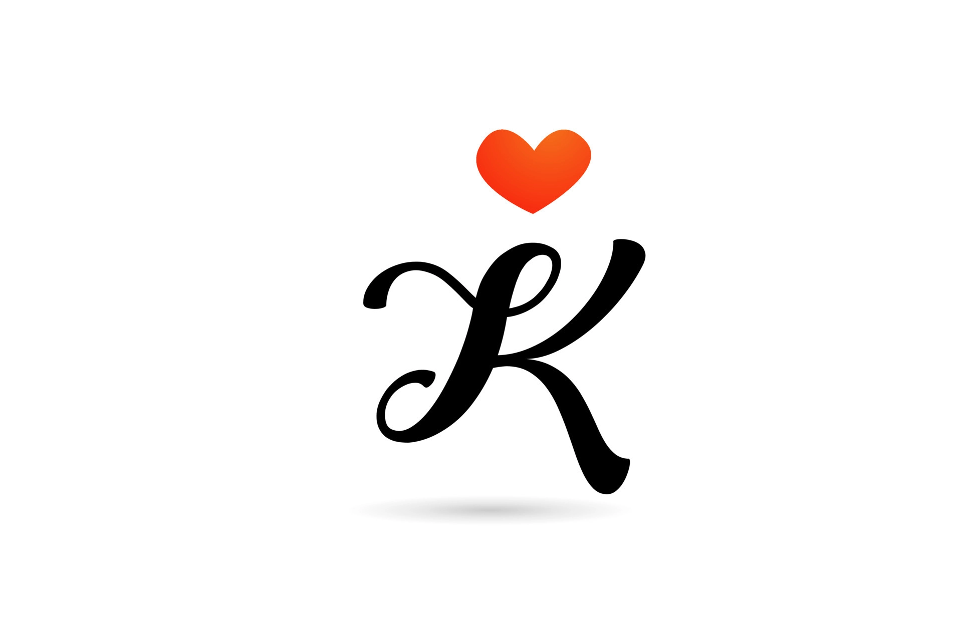handwritten k alphabet letter icon logo design creative template for business with love heart vector