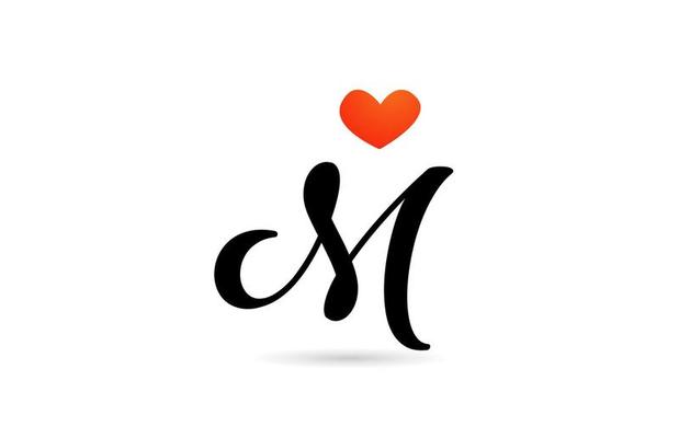handwritten m alphabet letter icon logo design creative template for business with love heart vector