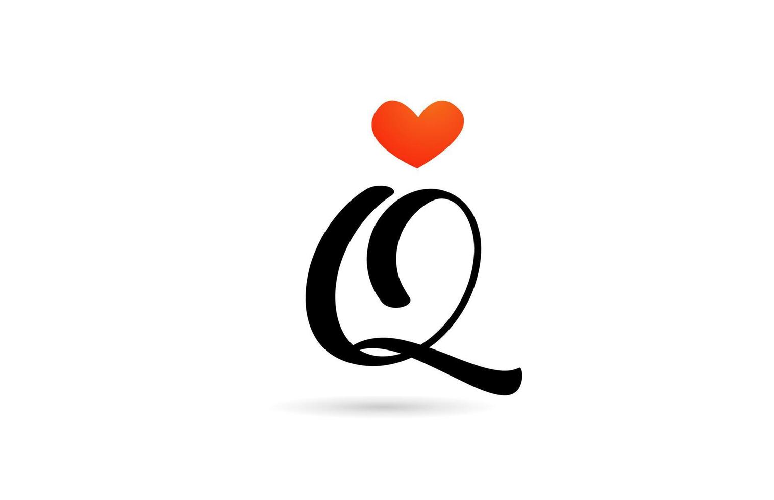 handwritten q alphabet letter icon logo design creative template for business with love heart vector