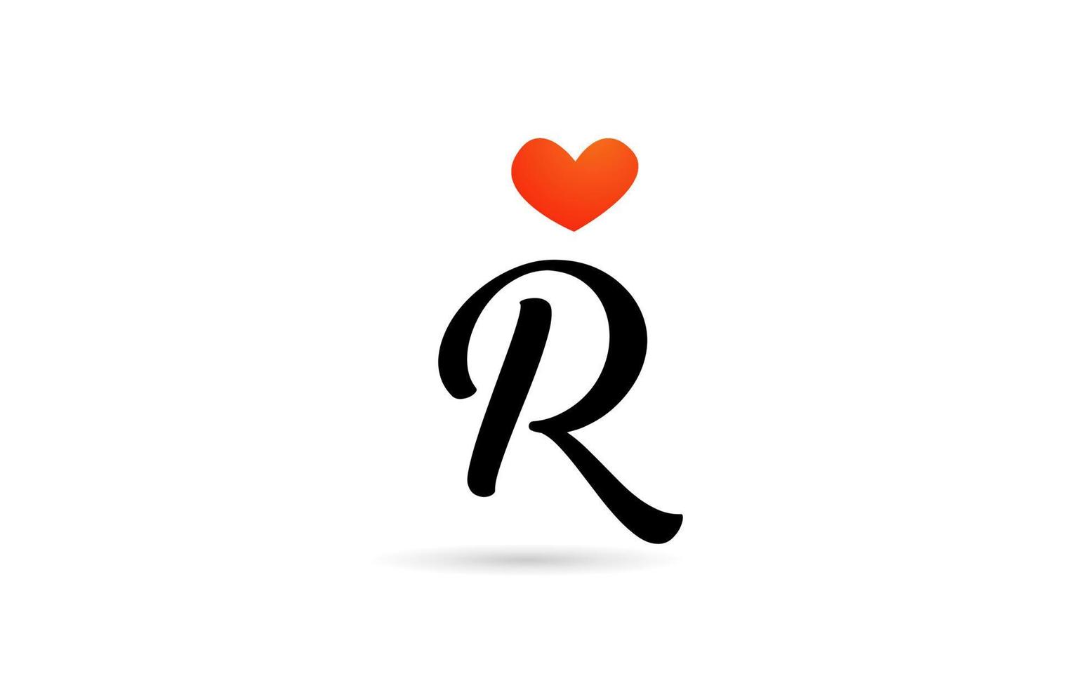 handwritten r alphabet letter icon logo design creative template for business with love heart vector