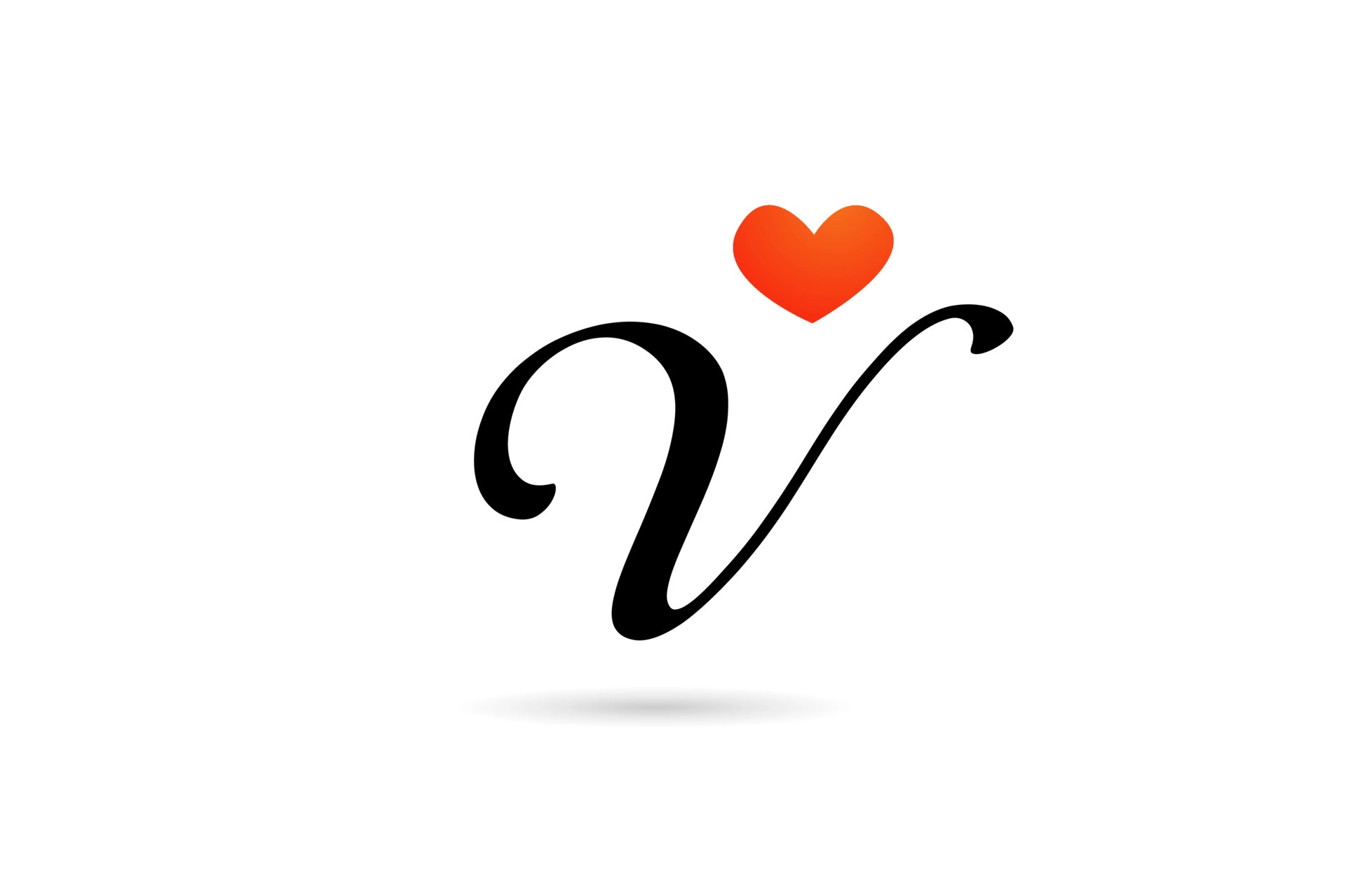 handwritten v alphabet letter icon logo design creative template for business with love heart vector