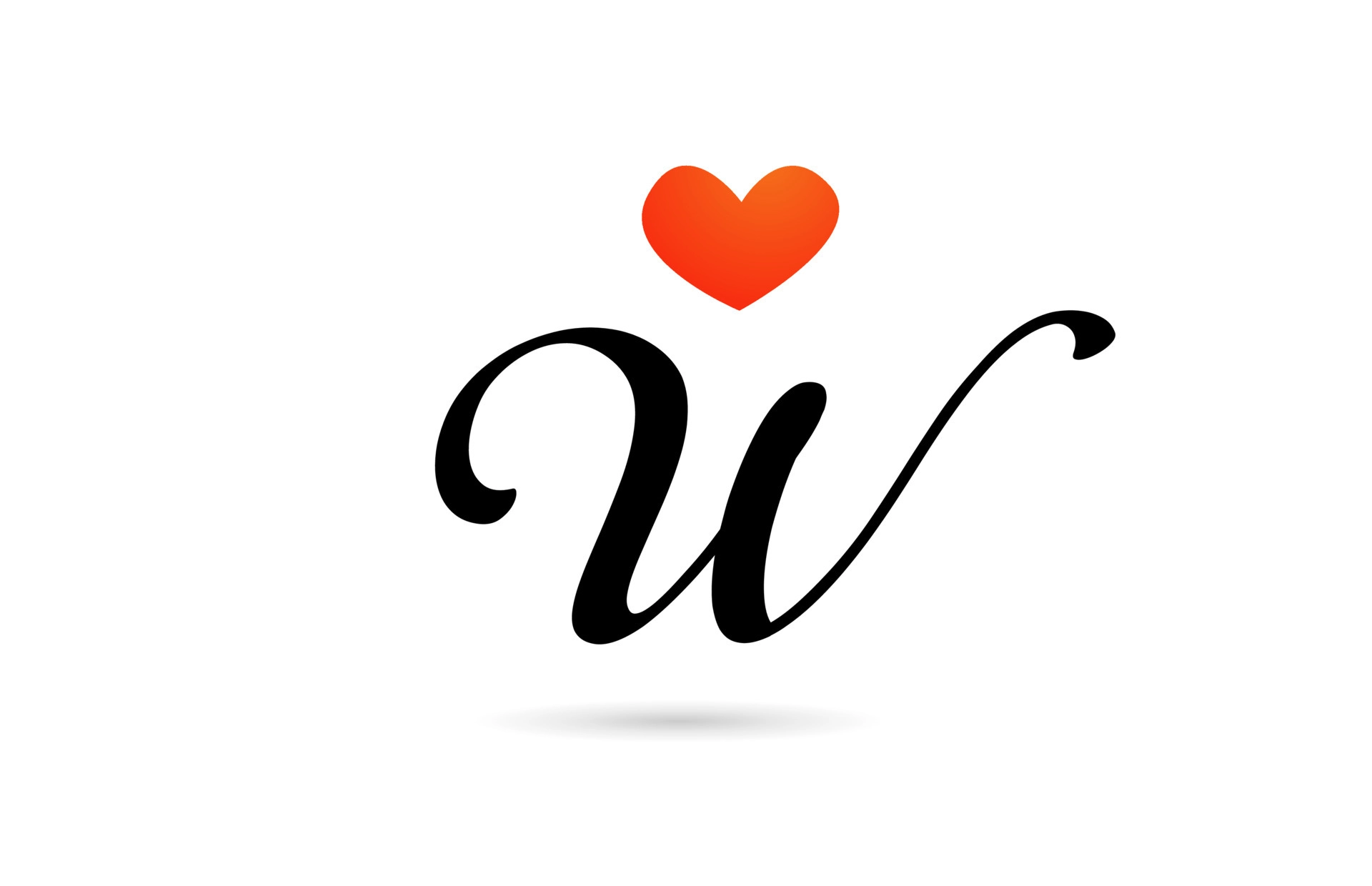 handwritten w alphabet letter icon logo design creative template for business with love heart vector