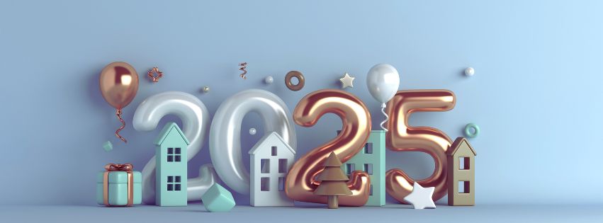 happy new year banner with gold 2025 numbers holiday illustration isolated red background