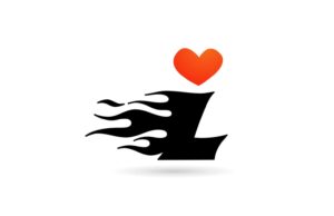 l alphabet letter logo design icon creative template for business with love heart flames vector