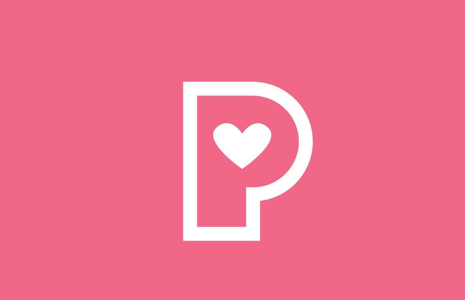 p love heart alphabet letter logo icon with pink color and line creative design for a dating site company or business vector